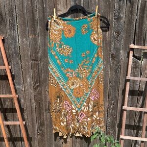 Free People Teal and Brown Floral Maxi Skirt
